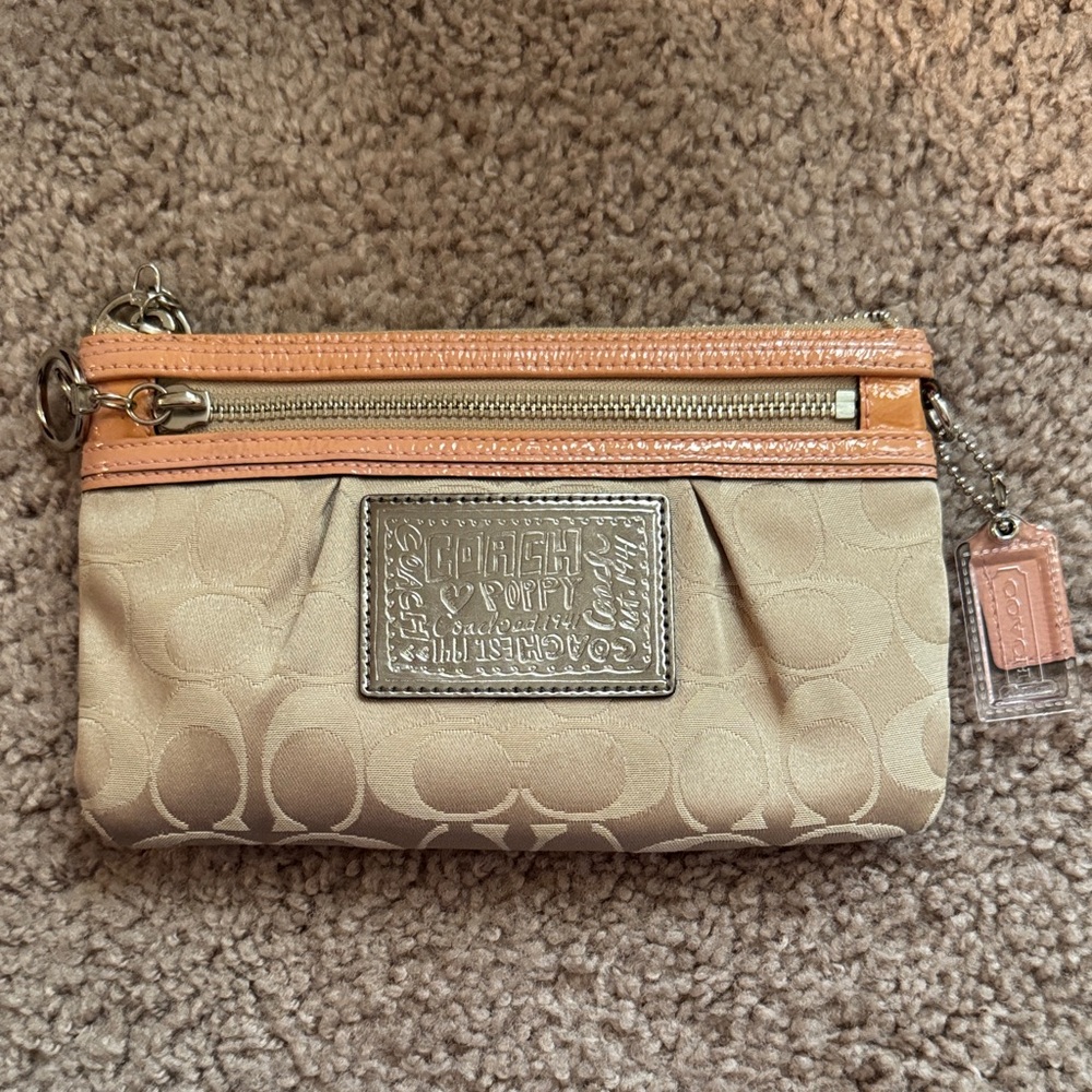 Coach Tan and Cream Signature Wristlet